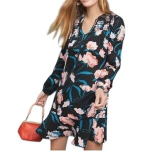 Anthropologie Ragonda Floral Print Long Sleeve Tunic Dress - Black -Size 8 - NWT